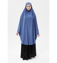 Kadın Tesettür Medine İpeği Çarşaf Üstü Peçeli Sufle Hijab (Kot Mavisi)