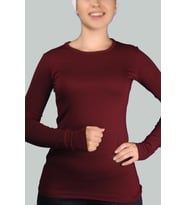 Uzun Kol Bisiklet Yaka Likralı Penye Kadın Body (Bordo)