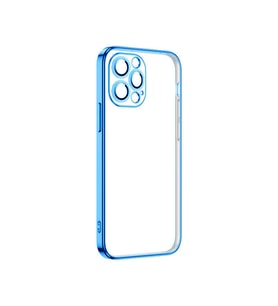 iPhone 13 Pro Max Kılıf Şeffaf Elektroplatin Kamera Korumalı Silikon (Mavi)