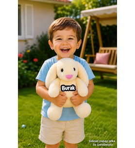 Kişiye Özel İsim Baskılı Uyku Arkadaşım Tavşan 45 cm Peluş Tavşan (KREM)