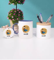 Öğretmenler Günü Hediyesi Kupa Bardak Kırmızı Kalemlik ve Anahtarlık (Model 2)