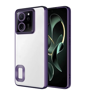 Xiaomi Mi 13T Pro Kılıf Logo Yeri Açık Kamera Lens Korumalı Renkli Kenarlı Şeffaf Silikon (Mor)