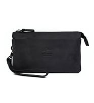 KANGAROO KINGDOM Hakiki Deri Crazy Horse Yeşil Erkek El Portföy Clutch Çantası 5488-ZY (Siyah)
