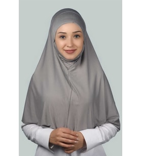 Hazır Türban Peçeli Pratik Eşarp Tesettür Nikaplı Hijab - Namaz Örtüsü Sufle (XL) (Gri)
