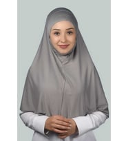 Hazır Türban Peçeli Pratik Eşarp Tesettür Nikaplı Hijab - Namaz Örtüsü Sufle (XL) (Gri)