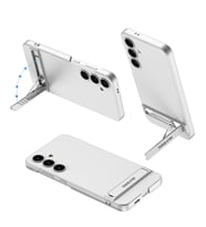 Galaxy S24 Kılıf Kamera Korumalı Dikey Standlı Ays Kılıf (Gümüş)