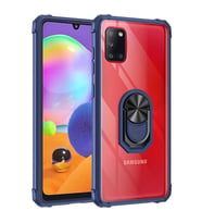 Samsung Galaxy A31 Kılıf Şeffaf Sararmaz Yüzüklü Mola Kapak (Lacivert)