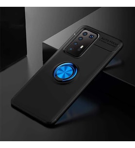 Huawei P40 Pro Kılıf Yüzüklü Magnetli Ravel Case (Siyah-Mavi)