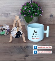 Arapça Öğretmeni Kupa Bardak Beyaz ve Fotoğraflı Ahşap Anahtarlık Hediye Öğretmenler Günü Hediyesi (Model 12)