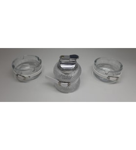 Z21 Dekoratif Kristal Masa Çakmağı Ve İki Adet Cam Küllük (Beyaz)