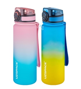Uzspace 2'li Tritan Matara Seti 500 ml Çift Renk Softtouch FF Collection Tritan Su Matarası (Yeşil-Sarı)