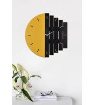 Dekoratif Ahşap Duvar Saati 43 Cm - Ritim (Siyah - Sarı) (Siyah-Sarı)