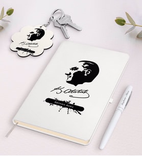 BK Gift Kişiye Özel Atatürk Temalı Siyah Defter Kalem Ve Anahtarlık Hediye Seti-4 (Model 2)