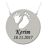 Bebek El Ayak İzi İsim ve Tarih Yazılı Gümüş Kolye (Gümüş)