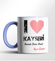 Kişiye Özel Kayseri Seninle Daha Güzel Tema Siyah Renk Kupa (Mavi)