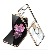 Samsung Galaxy Z Flip 6 Kılıf Yüzüklü Şeffaf Kıpta Kapak (Gold)