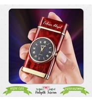 Kişiye Özel Saatli Gazlı Pürmüzlü Lüks Çakmak (Bordo)