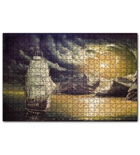 Cakapuzzle Yelkenli Bulutlar Kayalıklar ve Ay Işığı  Puzzle Yapboz MDF (Ahşap) (500 Parça)