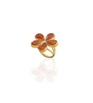 Kadir Jewellery 22 Ayar Altın Kaplama Zirkon Taşlı Kadın Vintage Yüzük (Kırmızı)