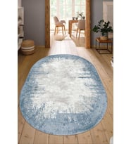 Dijital Baskılı Kaymaz Taban Yıkanabilir Oval Salon Halısı Mutfak Halısı Yolluk NDO-HT-494 (Mavi)