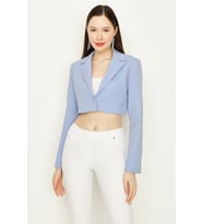 Kadın Tek Düğme Kapamalı Crop Blazer Ceket (Mavi)