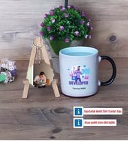Developer Kupa Bardak Beyaz ve Fotoğraflı Ahşap Anahtarlık Hediye (Model 9)