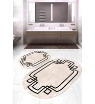 Dijital Baskılı Kaymaz Taban Yıkanabilir Oval 2'li Klozet Takımı Banyo Paspası NOKZ-SD-597 (Bej)