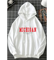 Unisex Michigan Baskılı Sweatshirt (A.Beyaz)