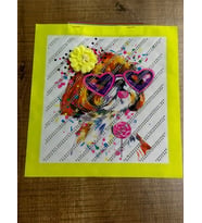 24X23 CM TAŞ İŞLEME KABARTMA ÇİÇEKLİ GÖZLÜKLÜ KÖPEK ARMA YAMA DİKİŞ HOBİ AKSESUARI (Sarı)