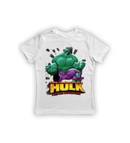 Hulk baskılı pamuklu penye kumaş yazlık çocuk tişört (Beyaz)