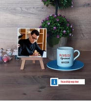 Psikoloji Öğretmeni Fotoğraflı Dekoratif Taş, Ahşap Altlıklı Türk Kahvesi Fincanı Hediye Öğretmenler Günü Hediyesi (Model 5)