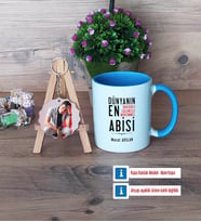 Abiye Hediye Kupa Bardak Beyaz ve Fotoğraflı Ahşap Anahtarlık Hediye (Model 4)