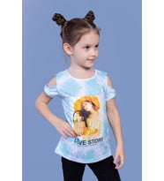 Toontoy Kız Çocuk Komple Desenli Dijital Baskılı Tişört (Su Yeşili)