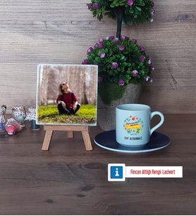 Öğretmenler Günü Hediyesi Fotoğraflı Dekoratif Taş, Ahşap Altlıklı Türk Kahvesi Fincanı Hediye (Model 4)