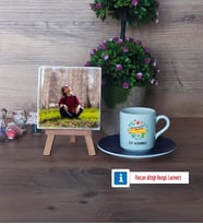 Öğretmenler Günü Hediyesi Fotoğraflı Dekoratif Taş, Ahşap Altlıklı Türk Kahvesi Fincanı Hediye (Model 4)