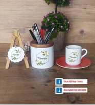 Doğum Günü Hediyesi Hediye Sepeti Kalemlik, Türk Kahvesi Fincanı Kırmızı, Ahşap Anahtarlık Hediye (Model 6)