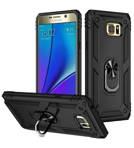 Samsung Galaxy Note 5 Uyumlu Kılıf Standlı Manyetik Yüzüklü Military Magnetic Ring Polycarbonate and TPU Case (Siyah)