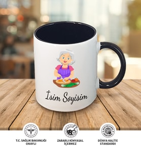 Anne Temalı Kişiye Özel İsim ve Fotoğraf Baskılı Kupa Bardak No:005 (Siyah)