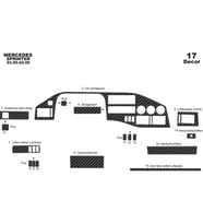 Meriç® Mercedes Sprinter Ön Torpido Kaplama Maun 17 Parça 1995-2000 (Karbon)