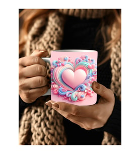 Kalp Baskılı 3D Tasarım Seramik Kupa Mug -  Kupa Bardak (03)
