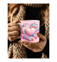 Kalp Baskılı 3D Tasarım Seramik Kupa Mug -  Kupa Bardak (03)