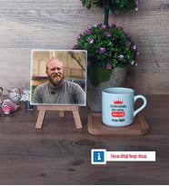 Amcaya Hediye Fotoğraflı Dekoratif Taş, Ahşap Altlıklı Türk Kahvesi Fincanı HediyeBabalar Günü Hediyesi (Model 1)