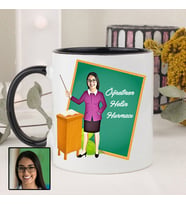 Bayan Öğretmen Karikatürlü Kupa Bardak (Siyah)