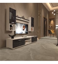 Decoraktiv Eko 5da Mdf Dvd Tv Ünitesi Tv Sehpası (Beyaz - Siyah Mermer)
