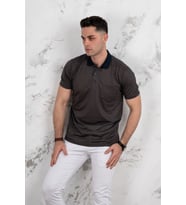 POLO YAKA CEPLİ KLASİK KESİM DESENLİ ERKEK T-SHİRT (Kestane)