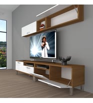 Decoraktiv Eko 5200 Mdf Krom Ayaklı Tv Ünitesi Tv Sehpası (Beyaz - Kahverengi)