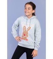Toontoy Kız Çocuk Tavşan Baskılı Kapüşonlu Sweatshirt (Yeşil)