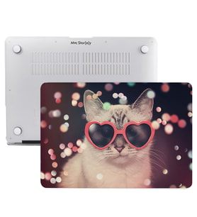 MacBook Air Kılıf HardCase A1369 A1466 2017 Öncesi Uyumlu Koruyucu Kılıf Cat01 (Siyah-Kırmızı)