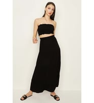 Kadın Beli Lastikli Volanlı Maxi Etek (Siyah)
