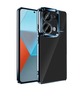 Xiaomi Redmi Note 13 Pro 4G Kılıf Logo Yeri Açık Kamera Lens Önü Korumalı Renkli Kenarlı Şeffaf Silikon (Lacivert)